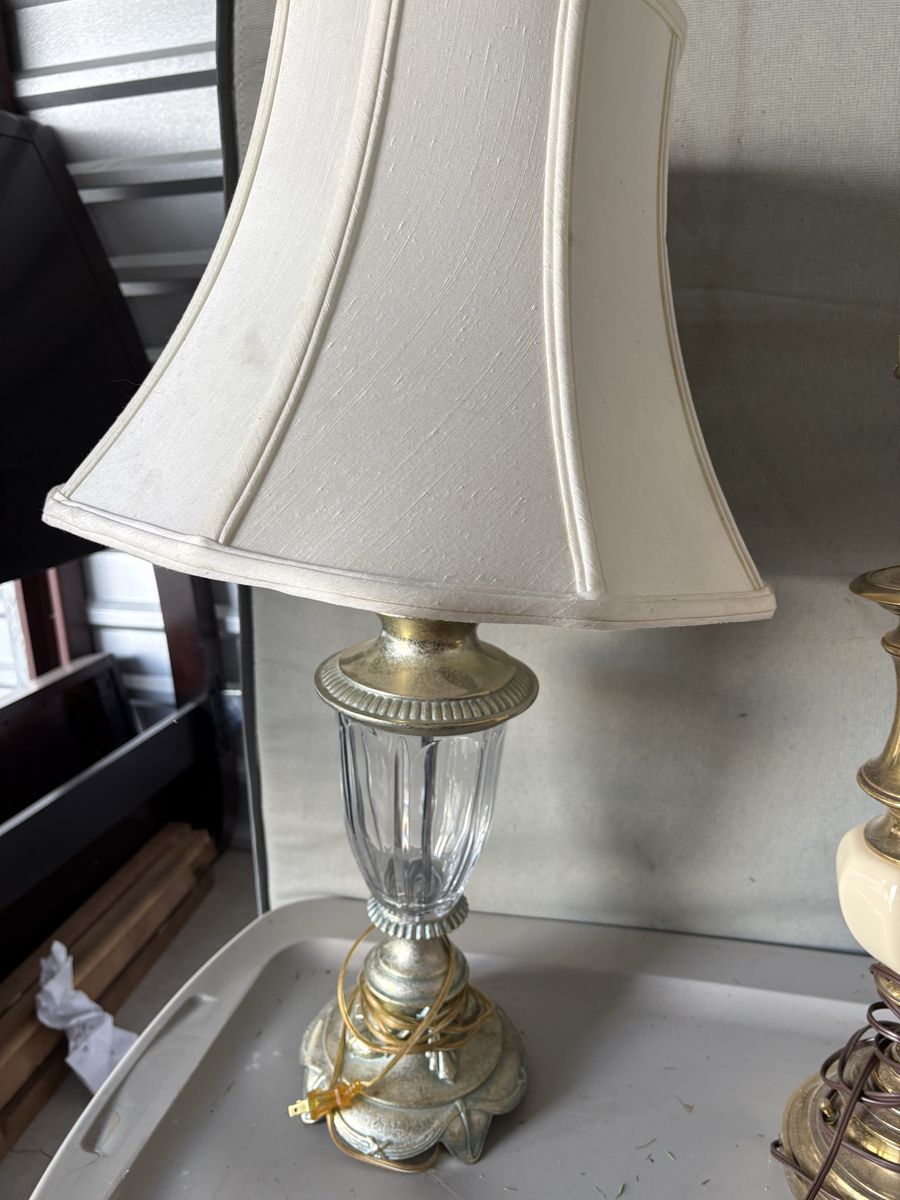 Vintage Brass & Glass Table Lamp - Ornate Base, White Shade - Working Condition