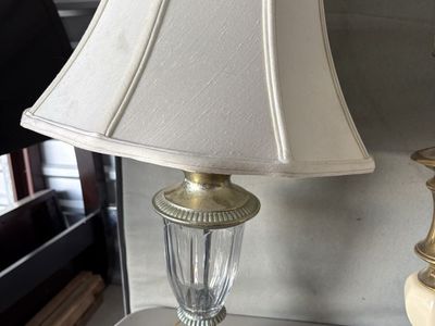 Vintage Brass & Glass Table Lamp - Ornate Base, White Shade - Working Condition