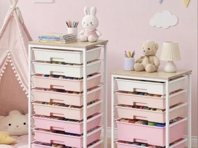 Set of 2: X5 tier and x9 tier rolling storage shelves!! New in box!