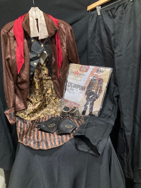 NEW STEAMPUNK Costume Size Child XL  (16)  Includes Shirt, Vest, Tailcoat, Scarf, Pants, Gloves and Goggles    $35