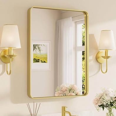TETOTE 24x32 Brushed Gold Bathroom Mirror