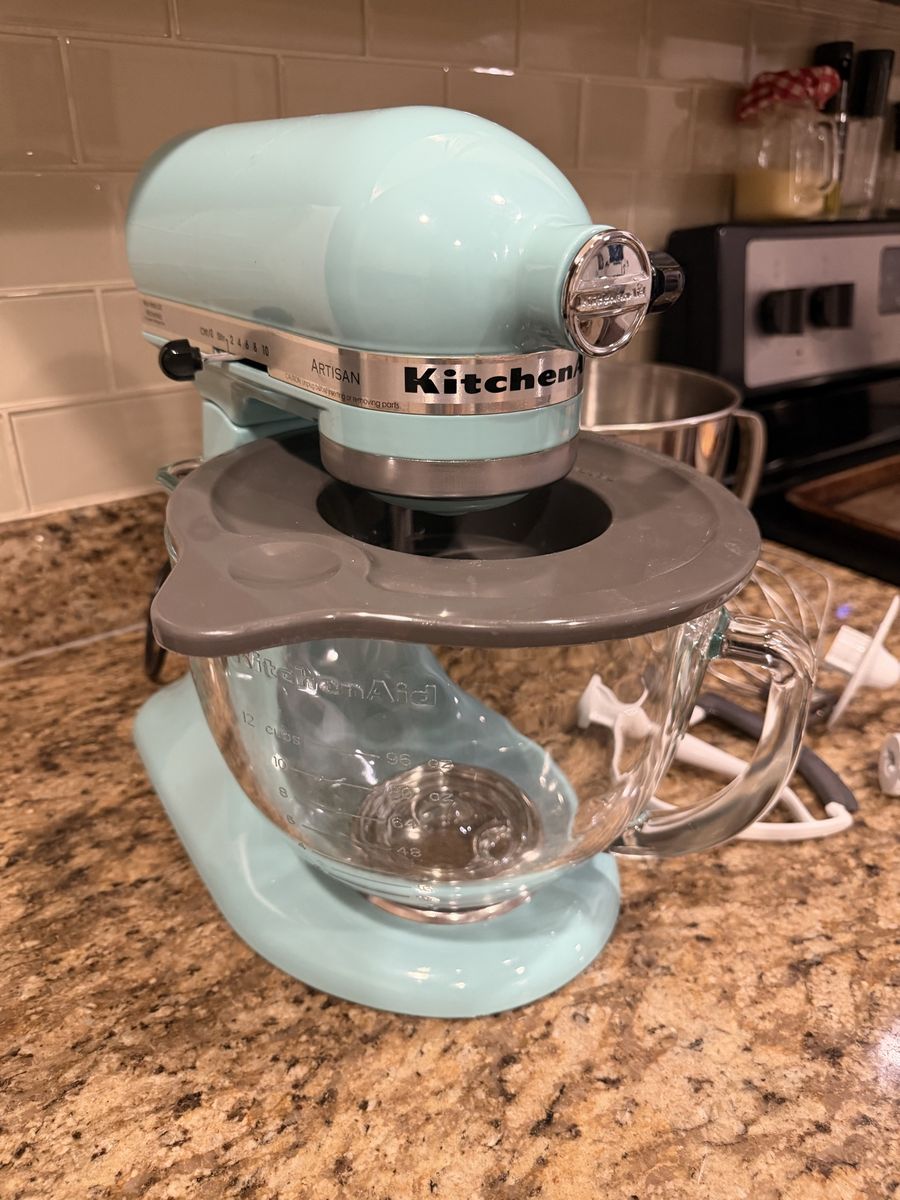 KitchenAid Artisan Tilt-Head Stand Mixer Aqua Sky with Glass & Stainless Bowls