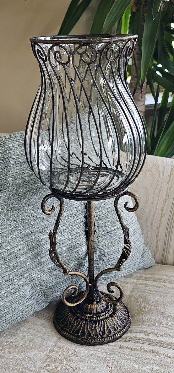 Decorative Iron & Glass Hurricane Candle Holder -  Elegant Home Decor
19"Tx8"W Opening 6"
