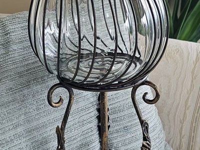 Decorative Iron & Glass Hurricane Candle Holder - Elegant Home Decor
19"Tx8"W Opening 6"