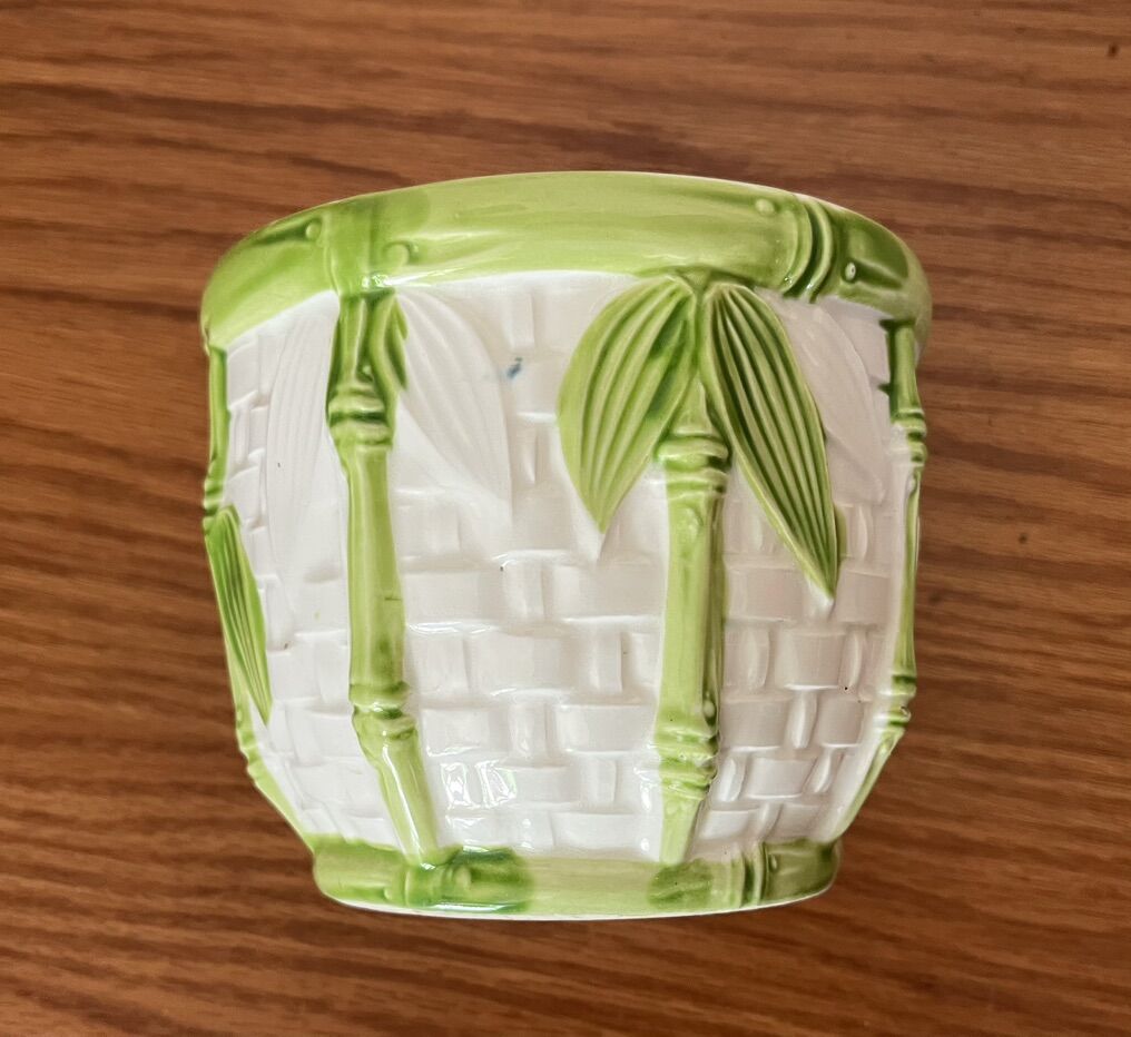 Ceramic White-green Bamboo Planter/Flower Pot