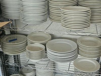 Lot of Mixed White Restaurant Dinner Plates, Salad Plates, and Bowls - Various Sizes