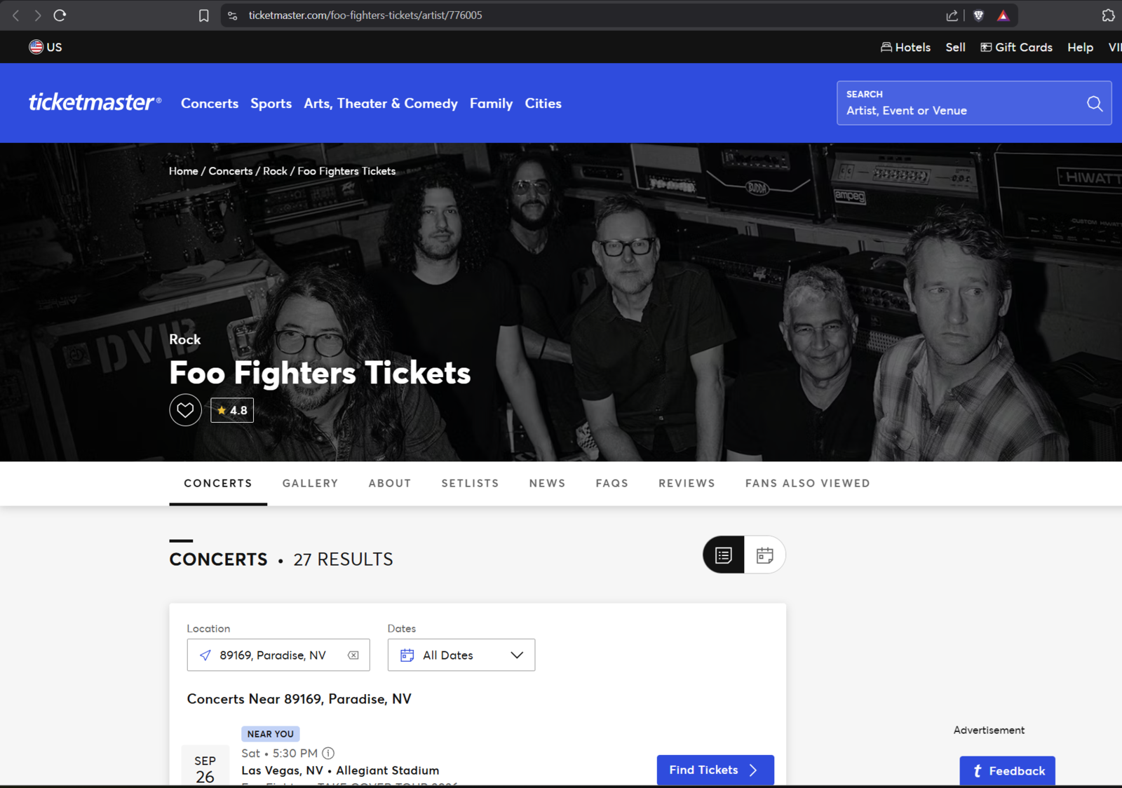 Foo Fighters: Vegas @ Allegiant - TAKE COVER TOUR 2026