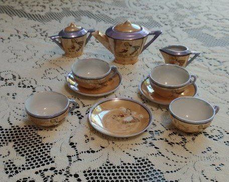 Vintage Japanese Lusterware Child's Tea Set - Hand-painted, Miniature - 12 pieces