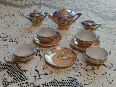 Vintage Japanese Lusterware Child's Tea Set - Hand-painted, Miniature - 12 pieces