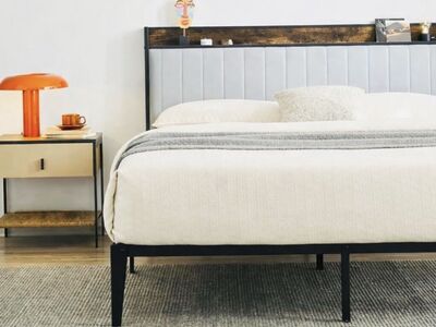 Modern Queen Bed Frame with Storage Shelf
