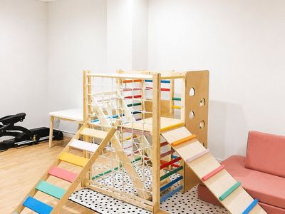 Large Wooden Indoor Pikler Play Gym with Climber, Slide, and Colorful Ladder