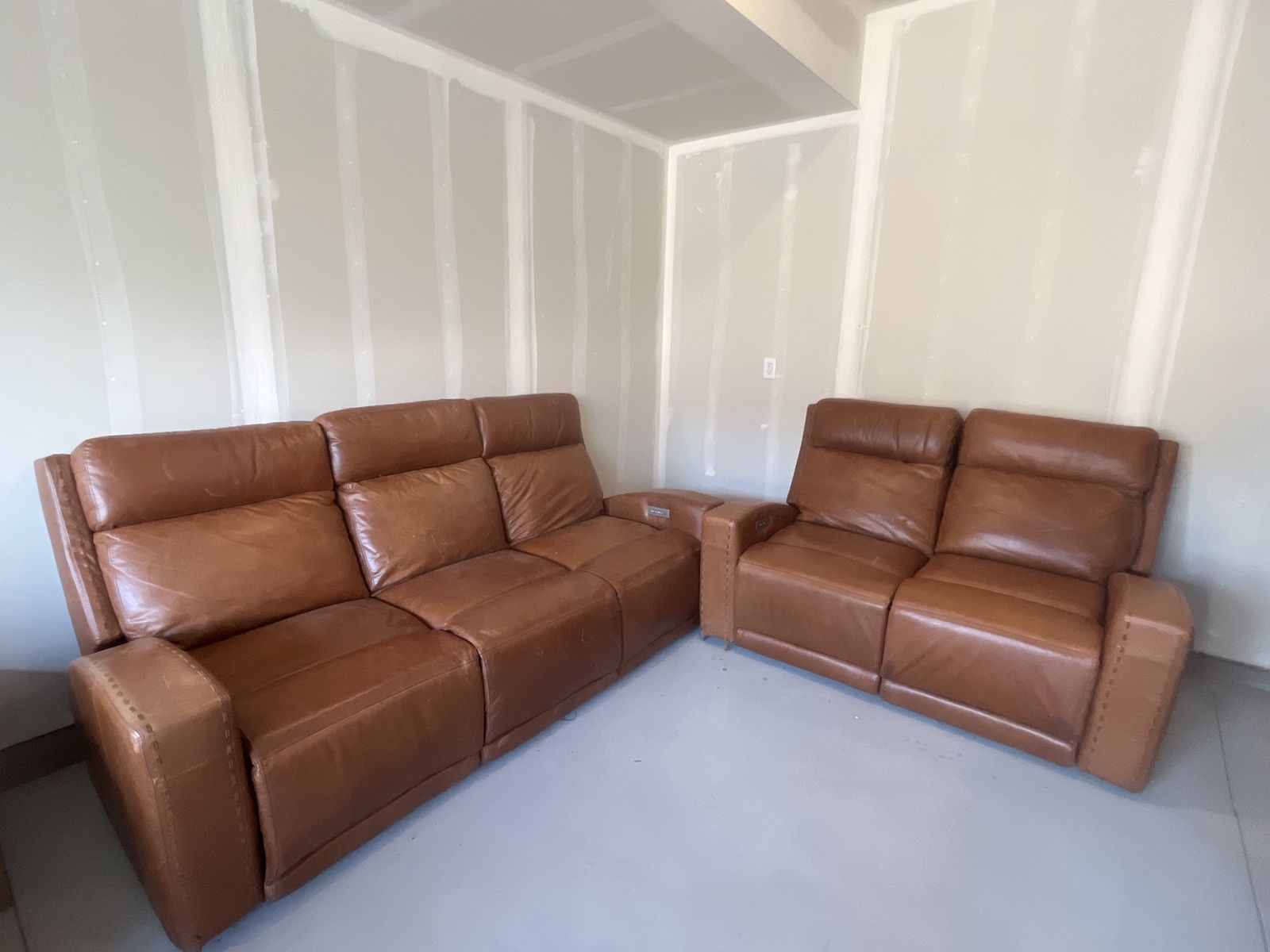Full Leather Power Reclining Sofa & Loveseat Set