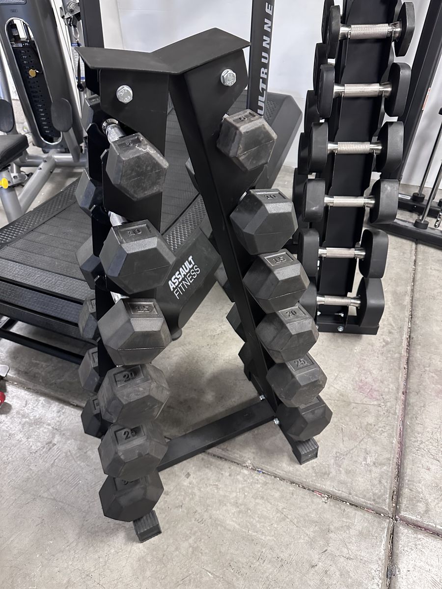 Inspire Rubber Hex Dumbbells & Rack