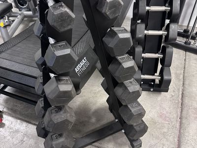 Inspire Rubber Hex Dumbbells & Rack