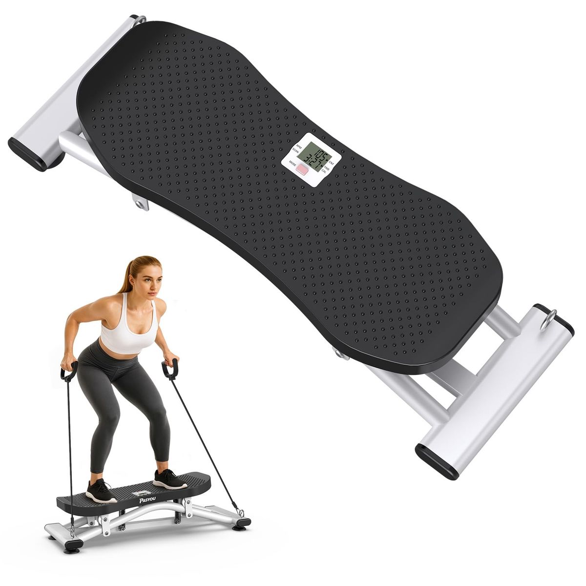 PASYOU Balance Board for Adults, Rock Stepper for Exercise at Home, Simulate Ski Machine with Resistance Band & LCD Display