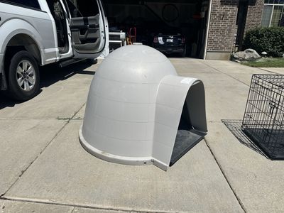 Extra Large Dog Igloo Shelter - Gray Plastic Outdoor Dog House