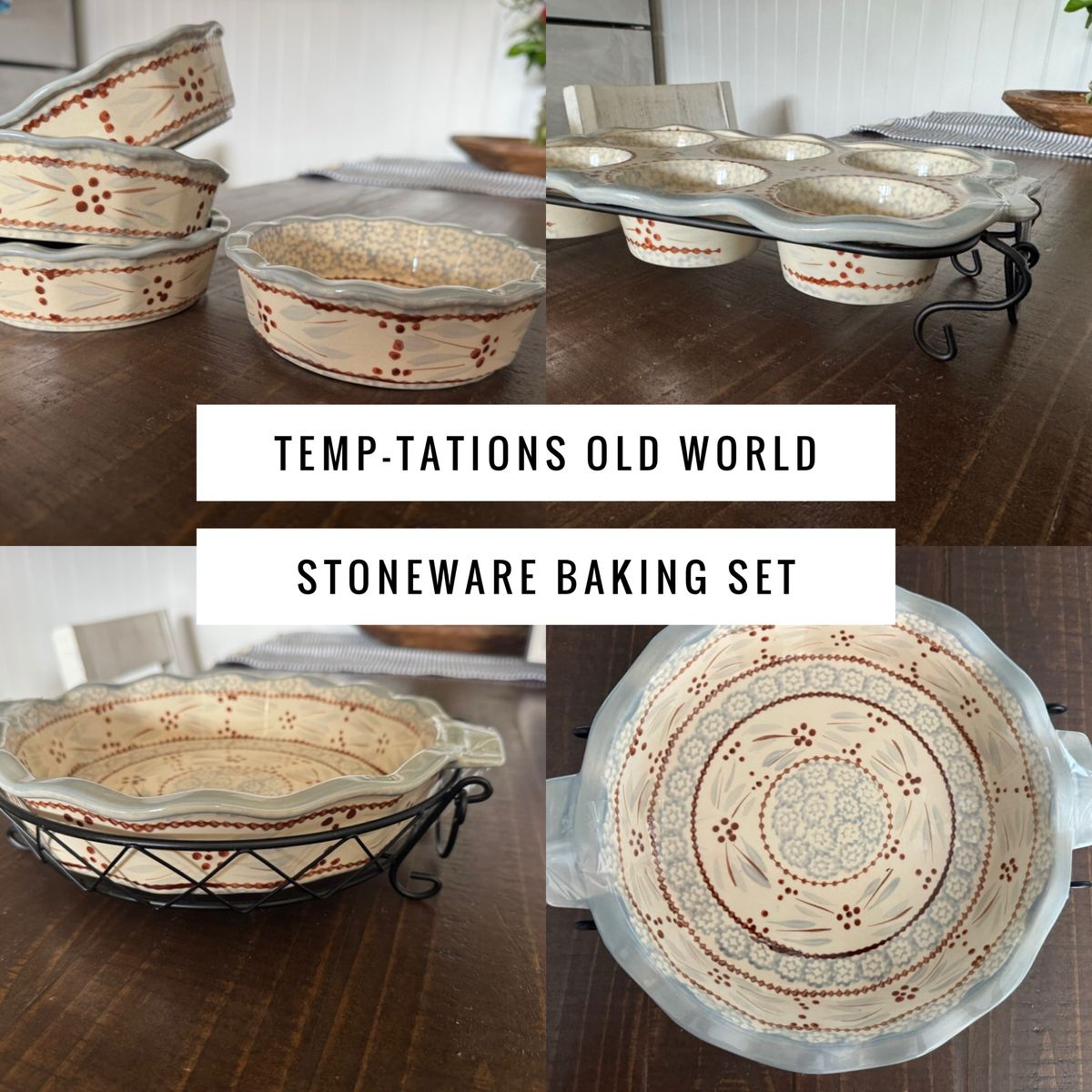 Temp-tations Old World Stoneware Baking Set - Pie Plate, Muffin Pan & 4 Ramekins