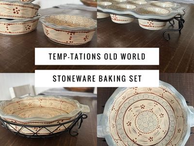 Temp-tations Old World Stoneware Baking Set - Pie Plate, Muffin Pan & 4 Ramekins