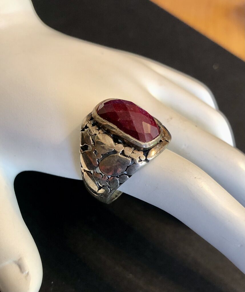 Rugged Sterling Silver And Ruby Ring