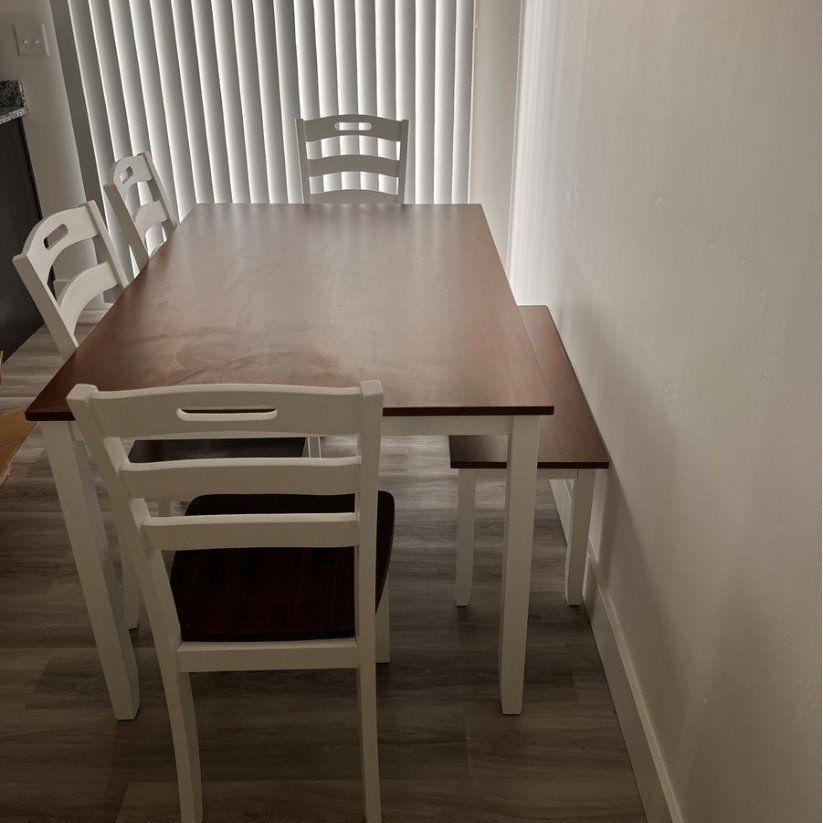 table + 4 chairs + bench