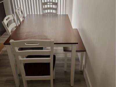 table + 4 chairs + bench