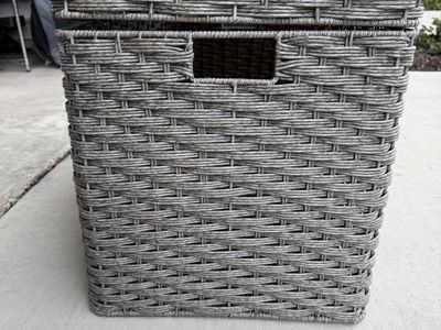 Large Gray Woven Storage Basket with Lid