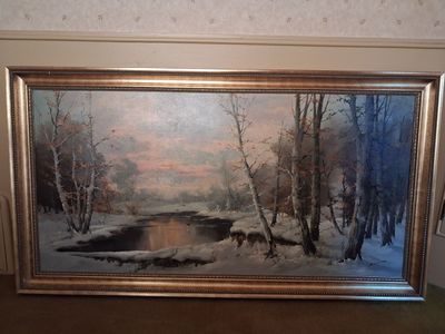 Vintage Framed Winter Landscape Oil Painting