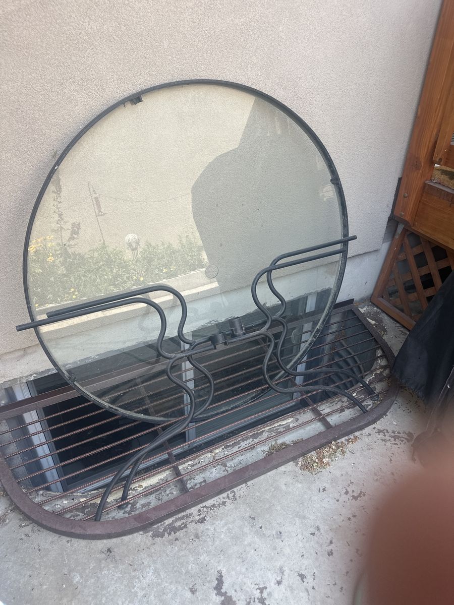 Outdoor Patio Table, Round Glass Top, Black Metal Base - Perfect for Deck or Garden 4’foot wide
