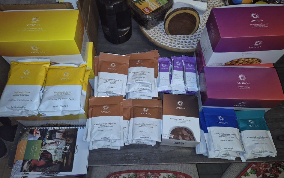 Huge Lot of Optavia Nutrition Food Bars Cookie Fudge Shake Drink Mixes Chocolate Pudding Cheese Poppers Cereal Snacks