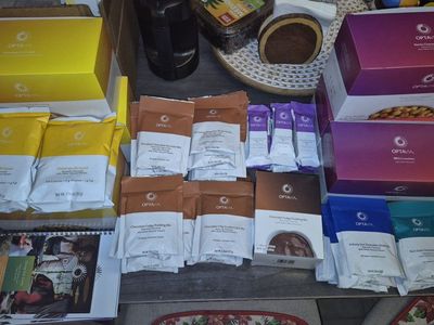 Huge Lot of Optavia Nutrition Food Bars Cookie Fudge Shake Drink Mixes Chocolate Pudding Cheese Poppers Cereal Snacks