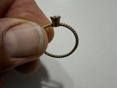 Gold Tone Twisted Band Ring with Small Flower Stone Setting