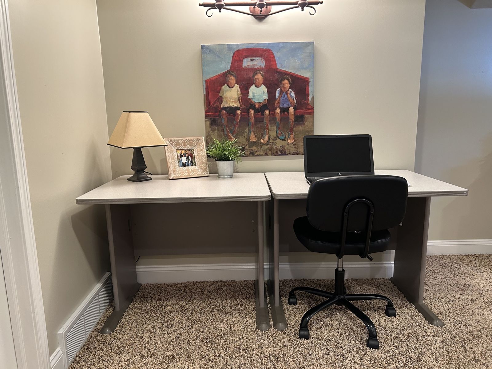Two-Piece Laminate Office Desk Set with Gray Base - Versatile Workspace Solution