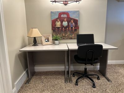Two-Piece Laminate Office Desk Set with Gray Base - Versatile Workspace Solution