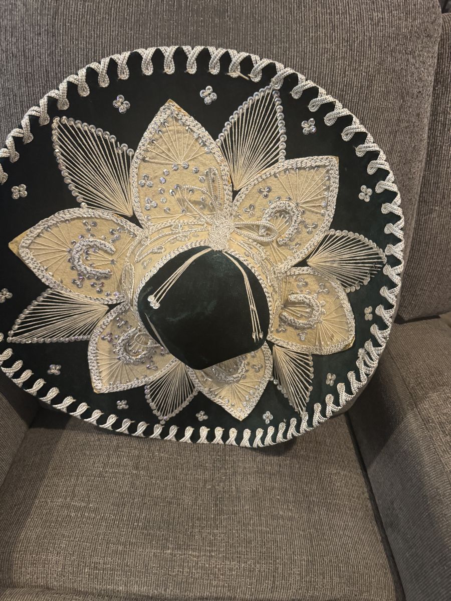 Traditional Mexican Sombrero Hat with Intricate Stitching and Sequin Detailing