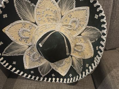 Traditional Mexican Sombrero Hat with Intricate Stitching and Sequin Detailing