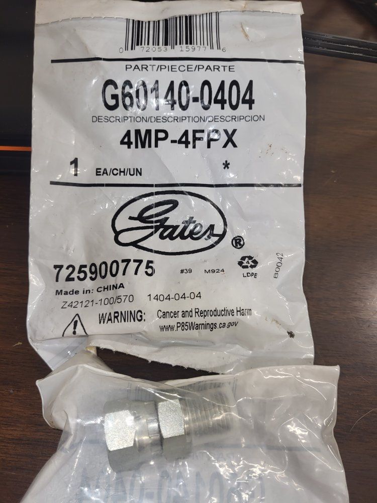 Gates G60140-0404 4MP-4FPX Hydraulic Hose Fitting, Part No. 725900775, Made in China