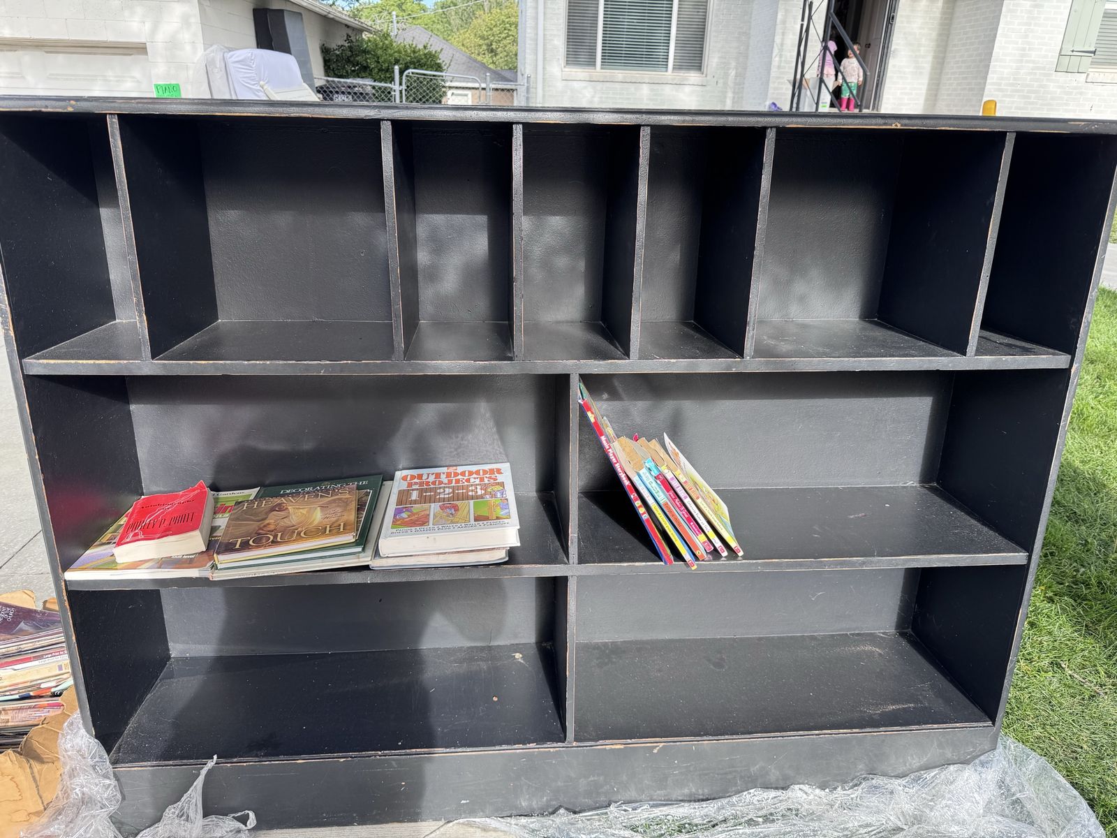 Heavy Duty Black Wooden Bookcase/Shelf with Cubbies - Classroom or Home Storage