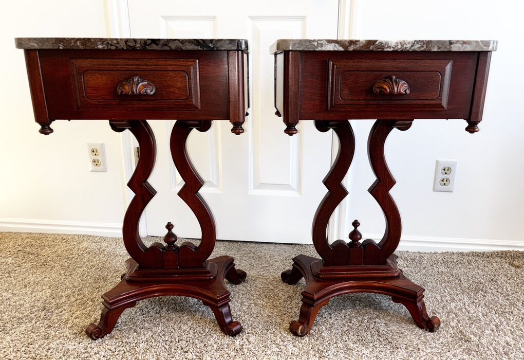 Pair of Antique 28 Marble-top Side Tables