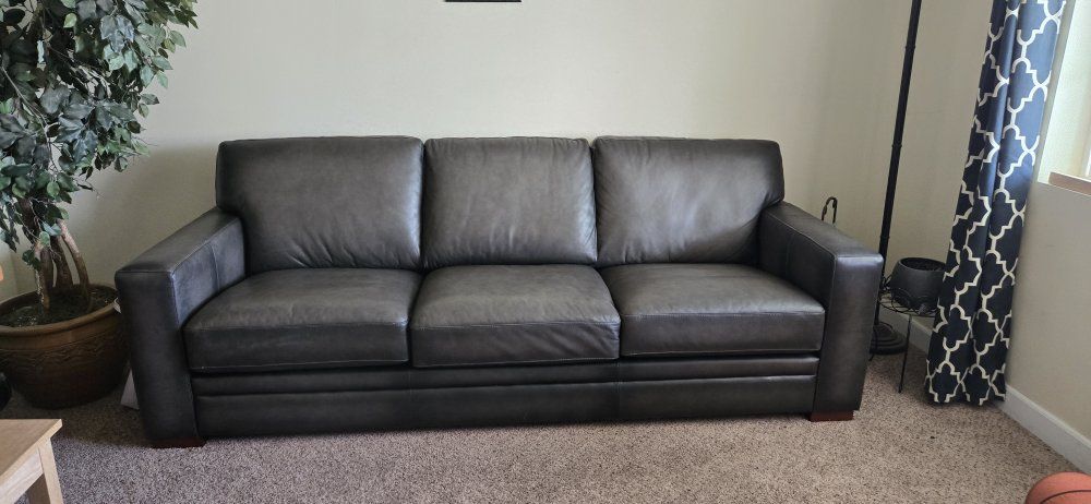 Luca Top Grain 100% Leather Sofa, Gray