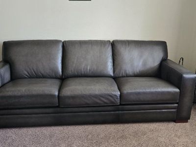 Luca Top Grain 100% Leather Sofa, Gray