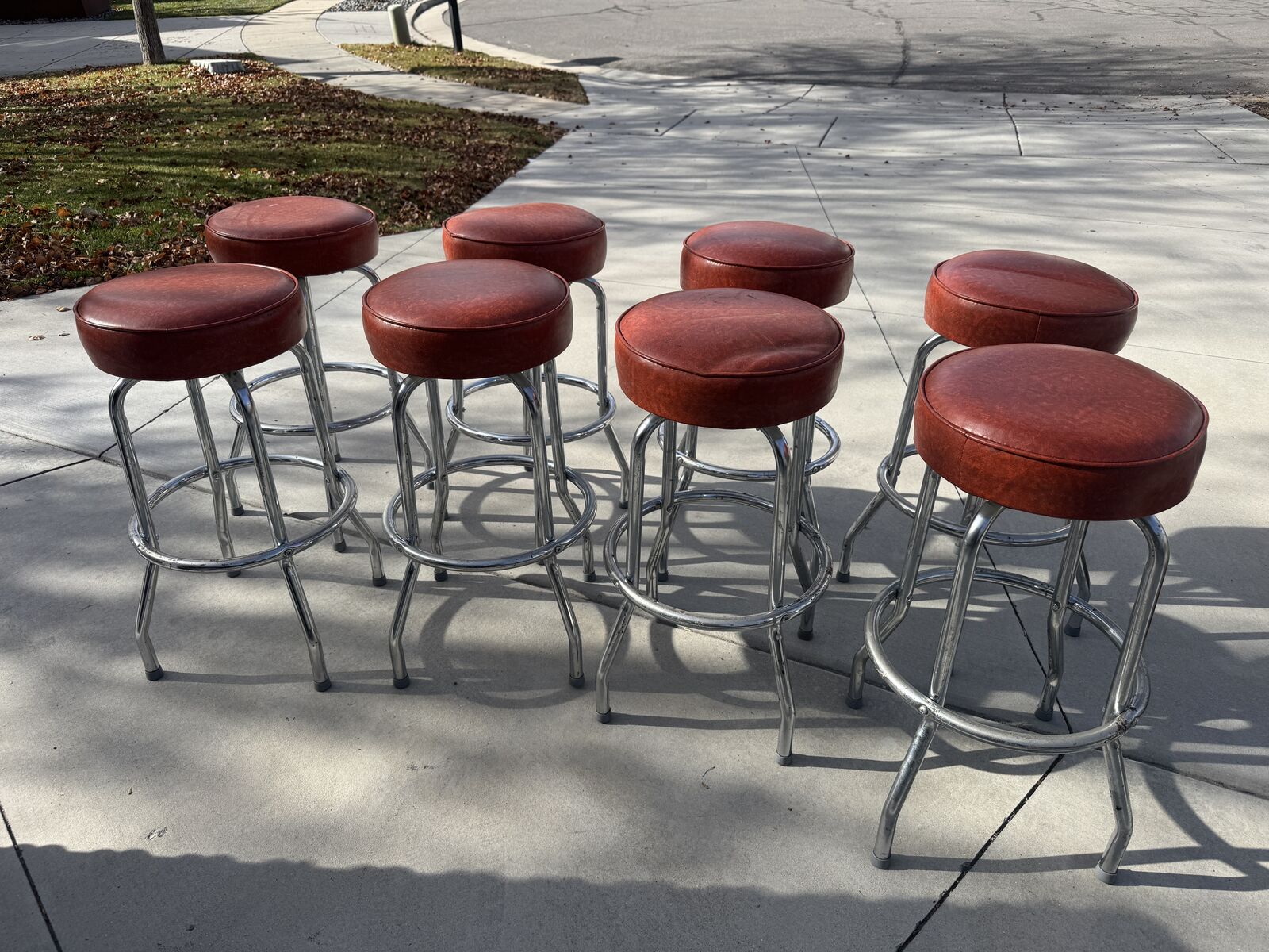 Set of 5 Padded Restaurant Stools – Red Seats