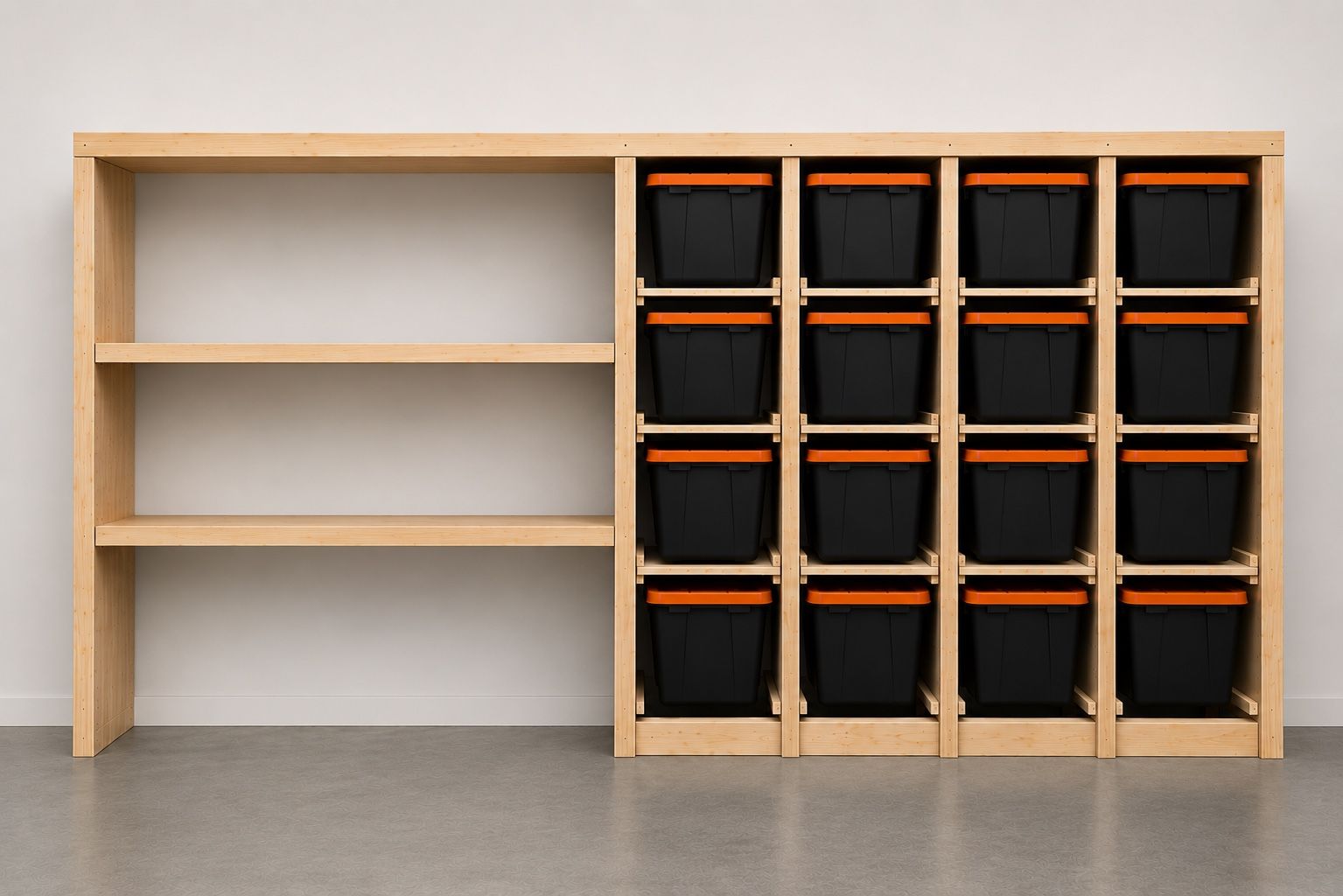 Custom Storage Shelf with tote hanging storage included