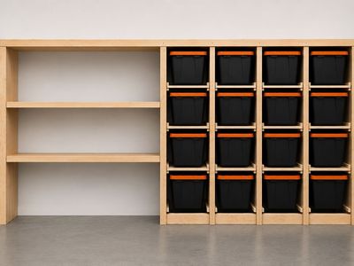 Custom Storage Shelf with tote hanging storage included