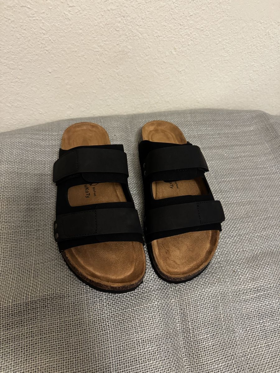 KwuKoTy BioFeet Black Two-Strap Cork Footbed Sandals Size 8.5