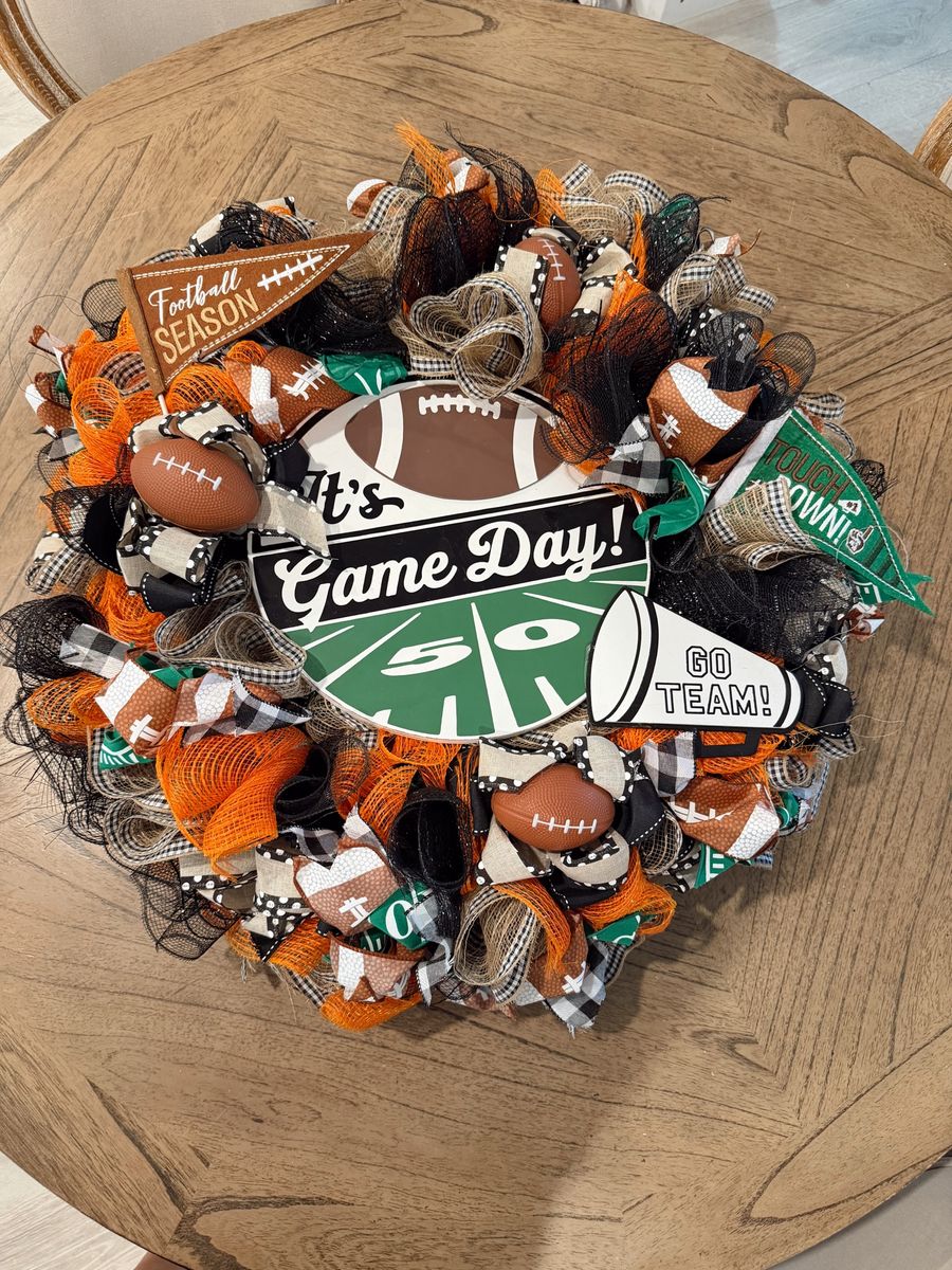 New Football Theme Front Door Wreath - Game Day Decor
