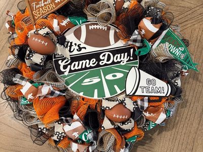 New Football Theme Front Door Wreath - Game Day Decor
