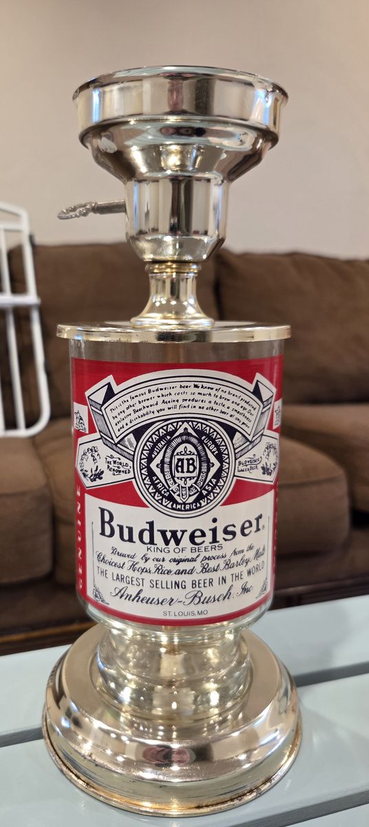 Vintage Budweiser Glass Cylinder Table Lamp - 1970s/80s Bar Decor