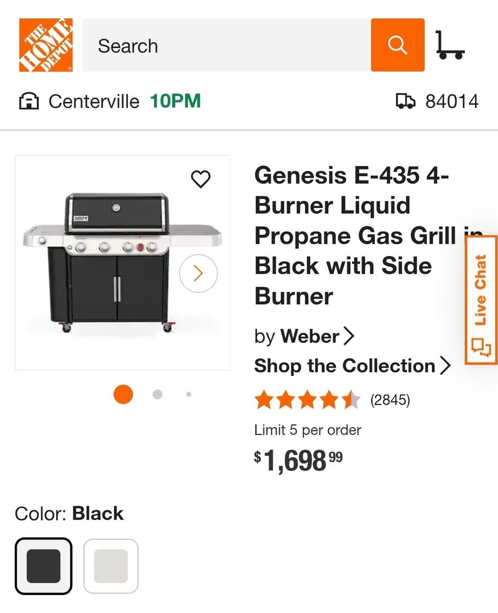 Weber Genesis E-435 4-Burner Liquid Propane Gas Grill with Side Burner - Black