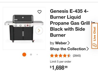 Weber Genesis E-435 4-Burner Liquid Propane Gas Grill with Side Burner - Black