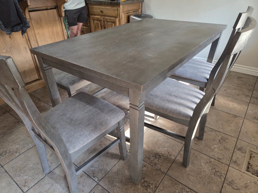 Gray Dining Table Set with 4 Chairs and Bench - 37" x 60"
